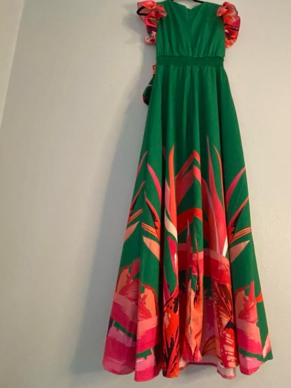 Green Floral Tie-Waist Ruffle Maxi Dress - Picture 8 of 8